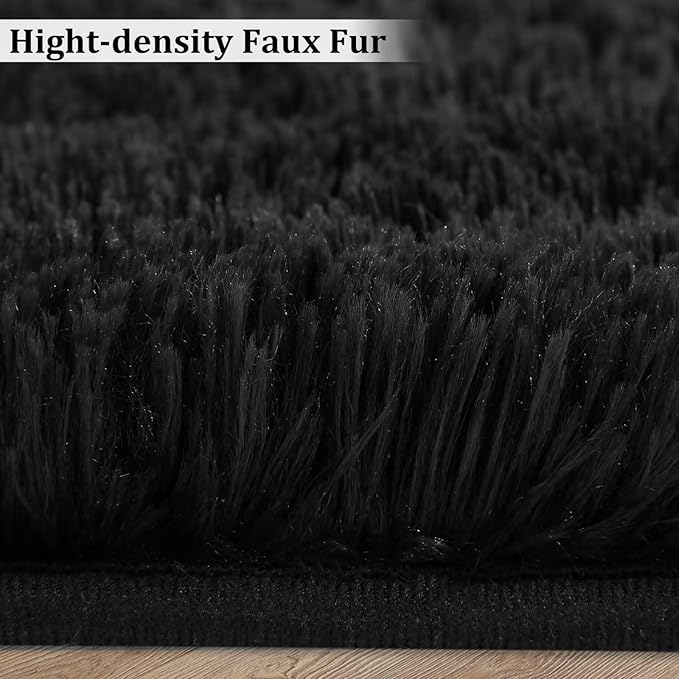 Fluffy Area Rug 10x13 Large Shaggy Throw Carpet for Bedroom Living Room Ultra Soft Non Slip Indoor Floor Cover for Nursery Kids Room Non Shedding Fuzzy Rug for Kids Playroom Home Decor, Black