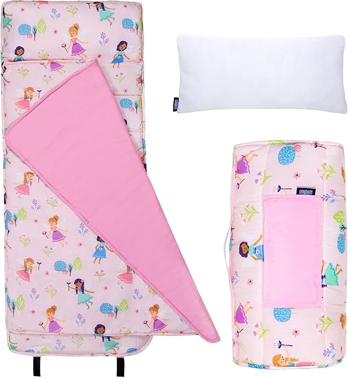 Wildkin Original Nap Mat with Reusable Pillow for Boys & Girls, Ideal for Sleepovers, Equipped with Hook & Loop Fastener, Made from Cotton Blend Materials - Nap Mat for Kids