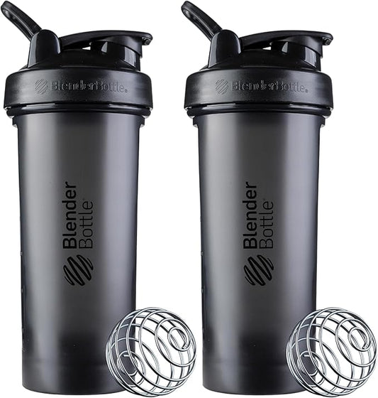 BlenderBottle Classic V2 Shaker Bottle Perfect for Protein Shakes and Pre Workout, 28-Ounce, Black, 2 Pack