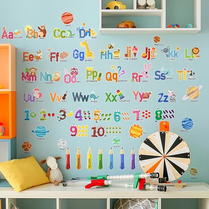 Kids Wall Decals, Alphabet Letters and Numbers Stickers for Kids Room, Nursery, Bedroom, Playroom