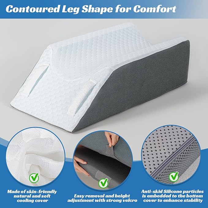 GOHOME Adjustable Leg Elevation Pillow for Post-Surgery, Knee and Ankle Injuries, Swelling, 3-Height Adjustable Memory Foam Leg Pillow with Dual Handles, Removable & Washable Cover