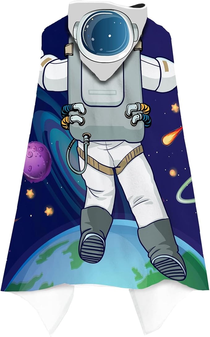 Kids Beach Towel, Kids Bath Towels with Hood, Outer Space Theme Hooded Towel for Boys Girls 30"x50", Cool Kids Towel Gifts Cartoon Microfiber Soft Bath Towel Poncho Bathrobe Wrap Robe for Swin Pool