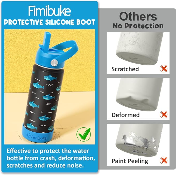 Fimibuke Kids Insulated Water Bottle -18oz BPA-FREE 18/8 Stainless Steel Kid Cup with Straw Travel Tumbler Double Wall Vacuum Leak Proof Toddler Water Bottle for School Boy Girl(1 Pack,White Dinosaur)