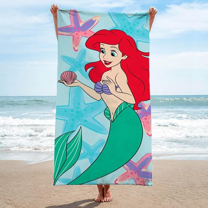 Disney The Little Mermaid Kids Bath Pool Beach Towel - Princess Ariel Super Soft & Absorbent 100% Cotton Towel, Measures 28 x 58