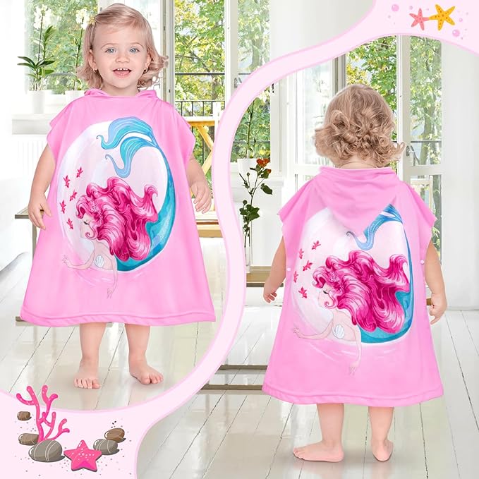 HUANLANG Kids Hooded Beach Towel for Boys Girls,Bath Pool Beach Poncho Towels Super Soft & Absorbent Cotton Towel Childrens Mermaid Beach Towels for Toddler 0-7 Years Old