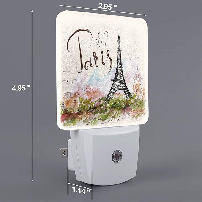 Funny Paris Eiffel Tower Plug in Night Light Plug into Wall LED Nightlight Auto Sensor Dusk to Dawn lamp for Kids Girls Room Bedroom Bathroom Nursery Kitchen Hallway Stairs Home Decorative