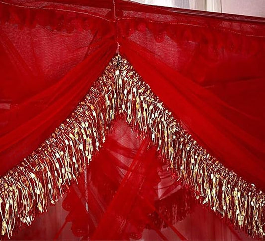 Mengersi Red Canopy Bed Curtains Bed Canopy,Four Corner Post Bed Curtains Elegant Bed Draperies Bedroom Decoration,California King