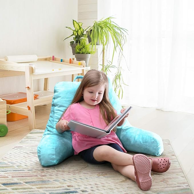 Nestl Reading Pillow Standard Bed Pillow, Back Pillow for Sitting in Bed Shredded Memory Foam Chair Pillow, Reading & Bed Rest Pillows Light Blue Back Pillow for Bed, Bed Chair Arm Pillow with Pockets