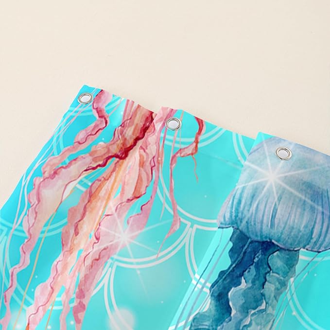 AILONEN Jellyfish Shower Curtain for Bathroom, Ocean Mermaid Scale Printed Bath Curtain,Modern Minimalist Blue Waterproof Fabric Shower Curtain Set with Hooks 72" W*84" H