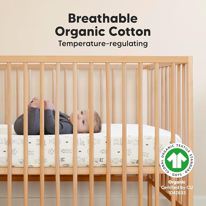 2-Pack Organic Crib Sheets for Boys, Girls - Jersey Fitted Crib Sheet, Baby Crib Sheets Neutral, Crib Mattress Sheet, Cotton Crib Sheets, Breathable Crib Sheet, Baby Mattress Sheets (Woodland)