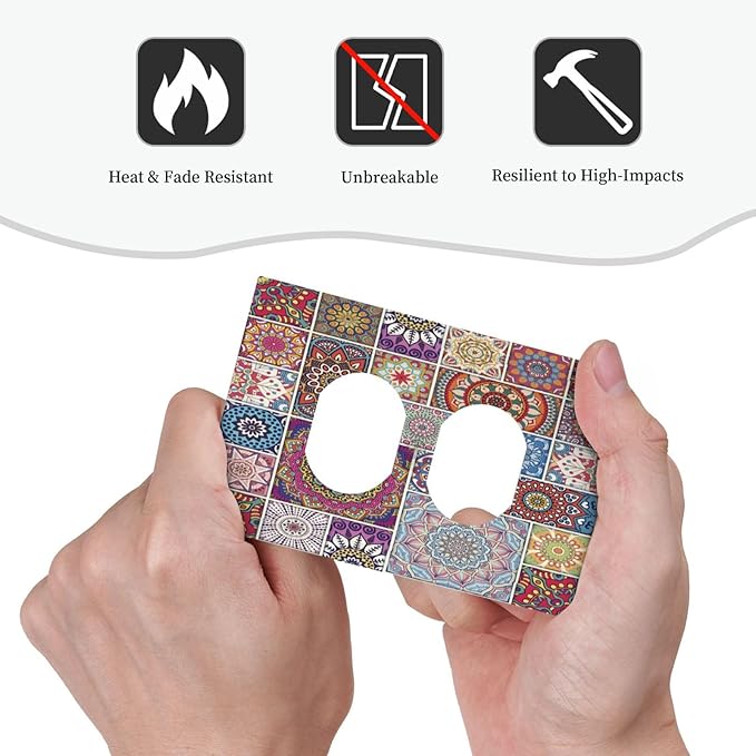 Morocco Talavera Mexican Tiles Printed Colroful Mandala Single Duplex Wall Plate Covers Light Switch Cover 1 Gang Outlet Plate Decorative Switchplate Covers Electrical Faceplate for Kitchen Bathroom