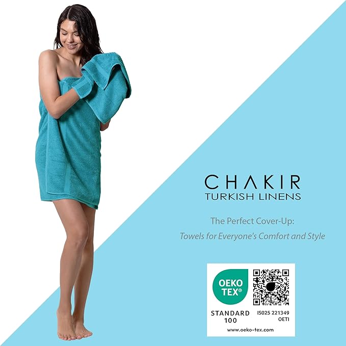 Chakir Turkish Linens | Hotel & Spa Quality 100% Cotton Premium Turkish Towels | Soft & Absorbent (8-Piece Towel Sets, Aqua)