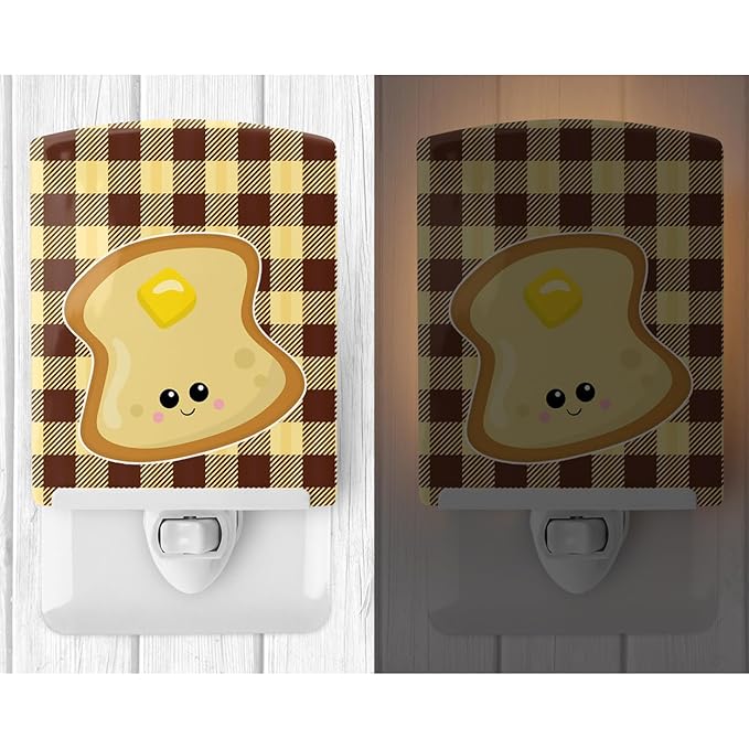 Caroline's Treasures BB7041CNL Buttered Toast Face Ceramic Night Light Compact, UL-Certified, Ideal for Bedroom, Bathroom, Nursery, Hallway, Kitchen, 6x4x3, Multicolor