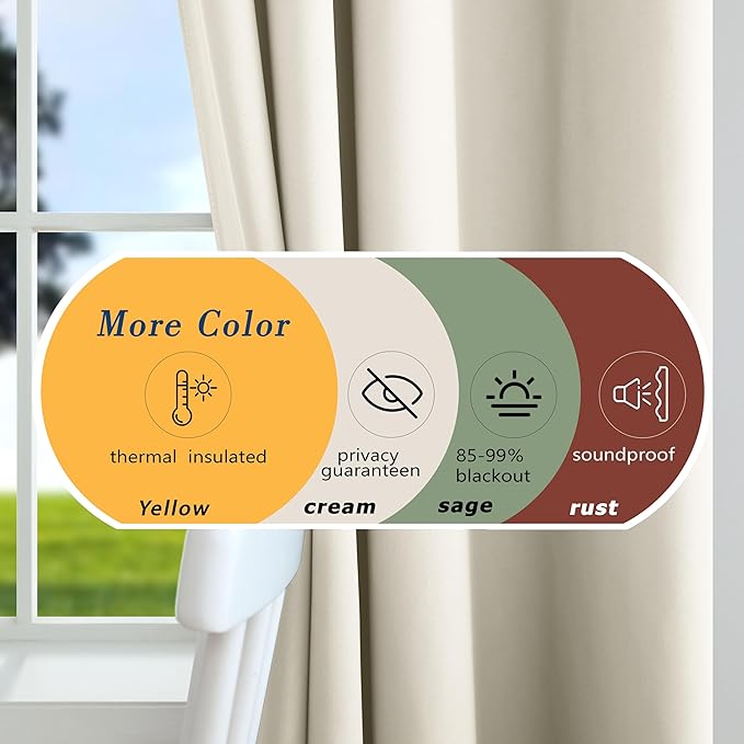 Mrs.Naturall Beige Curtains 42x54 Inches Long for Dining Room 2 Panels Blackout Room Darkening Curtain for Bedroom
