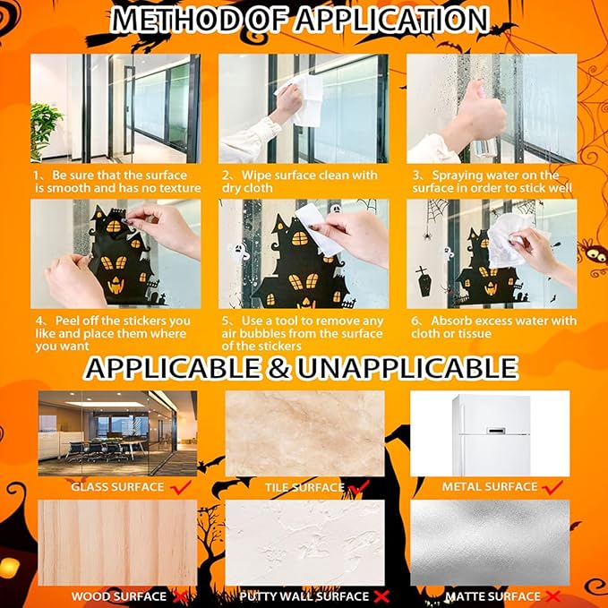 Halloween Window Clings Stickers Decoration Cartoon Dwarf Midget Horror Design Halloween Window Cling Decal Double Sided Static Removable Halloween Glass Window Stickers Supplies 9 Sheets