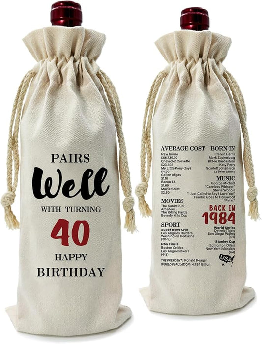 ZHANTUONE,40st Birthday Gift,Drawstring Polyester Cotton Cloth Wine Bag,Funny Birthday Wine Bag,40 Years Old Birthday Party Decoration Wine Bag Gifts,Birthday Party Decorations Ideas Wine Bag
