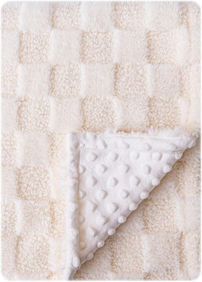 Soft Checkered Baby Blankets for Unisex Girls or Boys Breathable Gender Neutral Nursery Double Layer Blankets with Dotted Backing for Newborn Toddlers (30” X 40”)