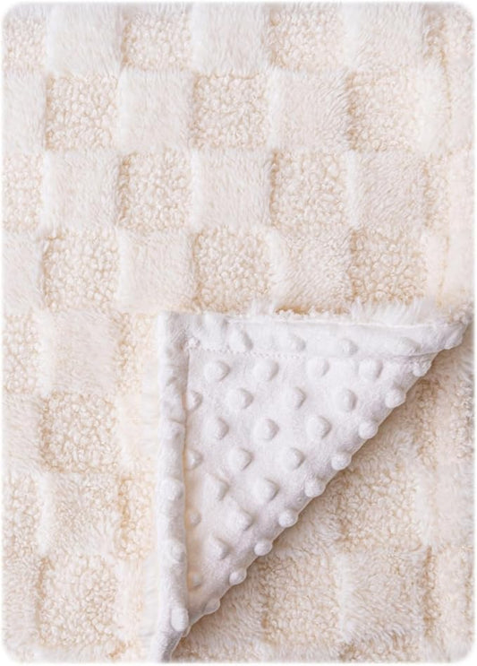 Soft Checkered Baby Blankets for Unisex Girls or Boys Breathable Gender Neutral Nursery Double Layer Blankets with Dotted Backing for Newborn Toddlers (30” X 40”)