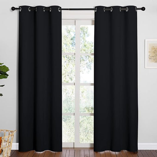 NICETOWN Halloween Thermal Insulated Black Blackout Curtains/Drapes 84 inches Length 2 Panels Set for Living Room, 42 inches Wide, Privacy Sound Reducing Room Darkening Draperies Window Treatment