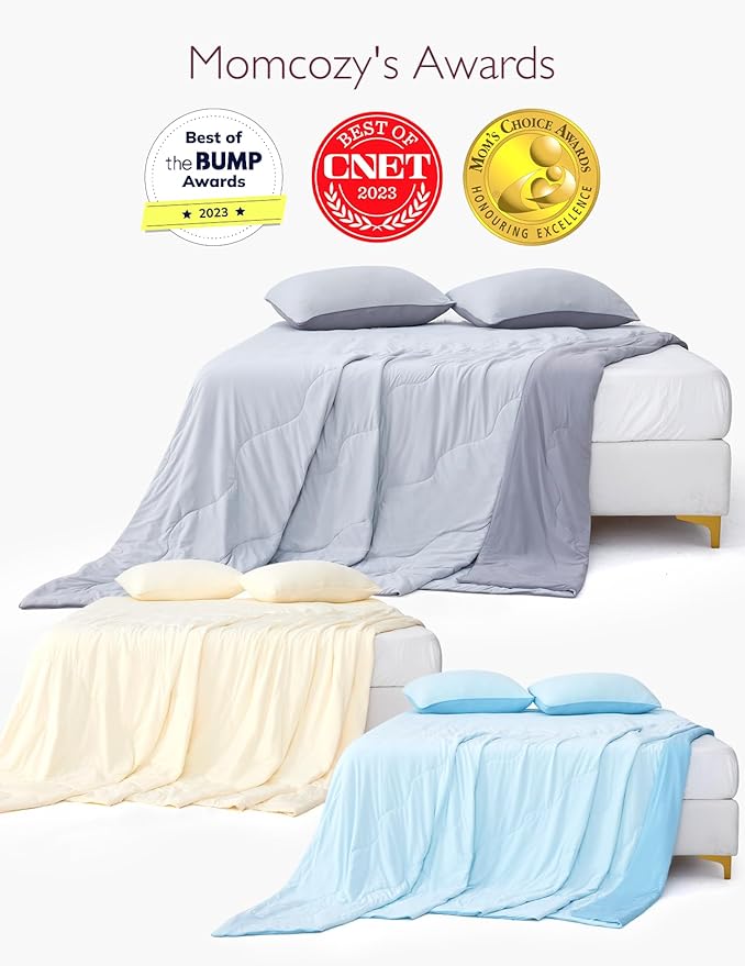 Momcozy Life CoolMurm Cooling Comforter for Hot Sleepers, Twin/Twin XL 68" x90” Pregnancy Cooling Blanket, All-Season Lightweight Soft Breathable Cooling Quilt Duvet, Cool All Night, Deep Light Grey