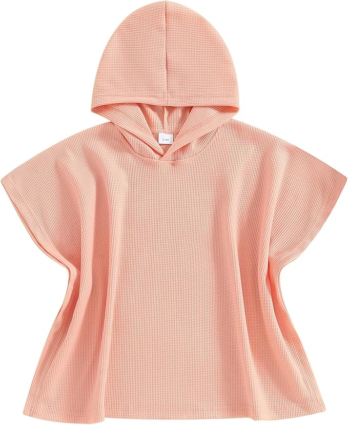 Toddler Beach Towel with Hood Kids Waffle Swim Cover Up Bath Towel Surf Poncho Boys Girls Hooded Beach Towel (A Pink, 7-8 Years)