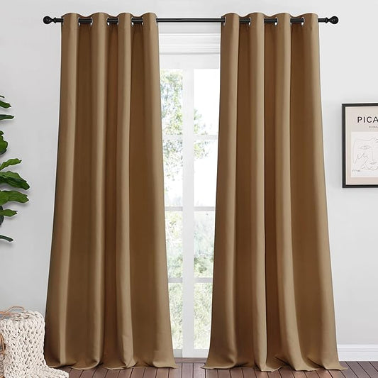NICETOWN Sleek Blackout Curtains 108 inches Length for Windows, 2 Panels, Gold Brown, W55 x L108 -Inch, Noise Reducing and Block Draft Panels for Door Doorway Laundry Office Luxury Decor Theme