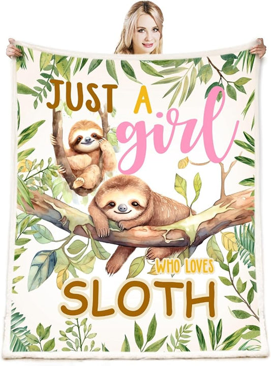 Just A Girl Who Love Sloth Blanket Cute Funny Sloth Decor Throw Blanket Gifts for Girls Boys Sloth Lover Super Warm Soft Plush Bedding Blanket (SLOTH,50"x 60")