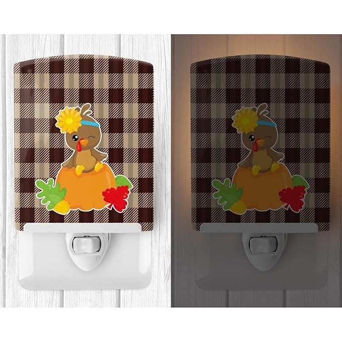 Caroline's Treasures BB7113CNL Thanksgiving Baby Turkey Ceramic Night Light Compact, UL-Certified, Ideal for Bedroom, Bathroom, Nursery, Hallway, Kitchen, 6x4x3, Multicolor