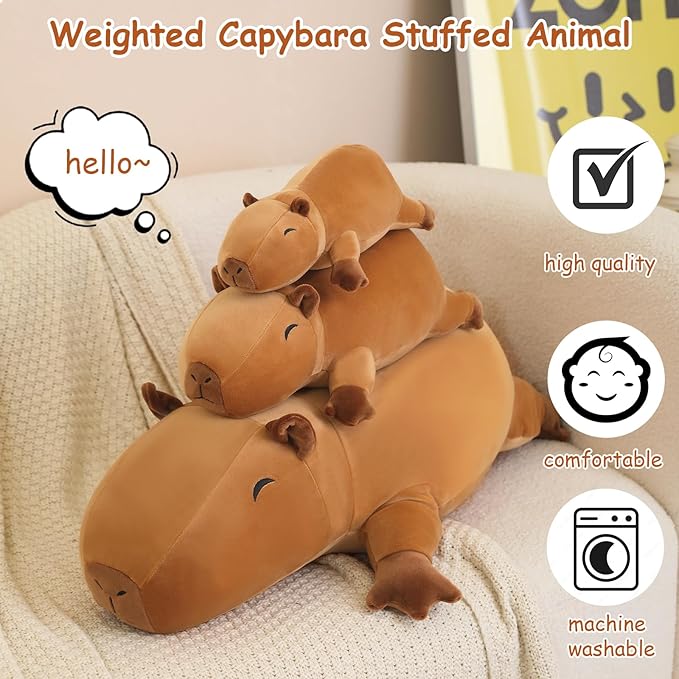 SQEQE Weighted Capybara Plush, Weighted Capybara Stuffed Animal for Anxiety, Cute Capybara Plushies Soft Capybara Pillow Toy Gift for Kids Adults 23.6 Inch, 3.1 lbs