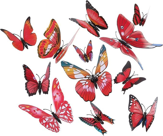 uxcell 120Pcs 3D Beautiful Butterfly Removable DIY Wall Stickers for Bedroom TV Background Decorations, Red