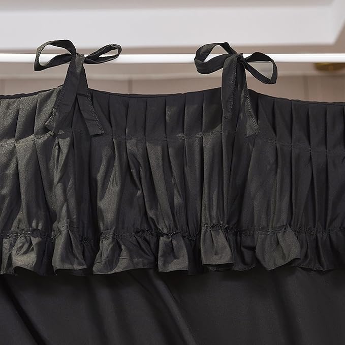 Ruffle Lace up 4 Corners Post Princess Curtain Bed Canopy Cozy Breathable Mosquito Net Cloth for Girls Adults Bedroom Decoration (Black, 53" W*78" L*82" H/Full)