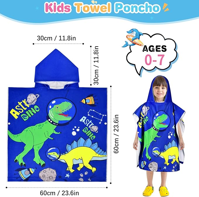 Kids Hooded Beach Towels for Boys Girls, Toddler Soft Absorbent Thickened Microfiber Bath Towel Swim Pool Towels Baby Quick Dry Lightweight Poncho Towel Cover-ups for 0-7 Years Old
