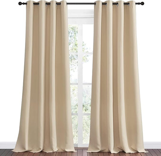 NICETOWN Bedroom Room Darkening Curtains, Biscotti Beige, 1 Pair, 55 inches by 102 Inch, Triple Weave Microfiber Grommet Top Thermal Insulated Solid Room Darkening Panels/Drapes for Kid's Room