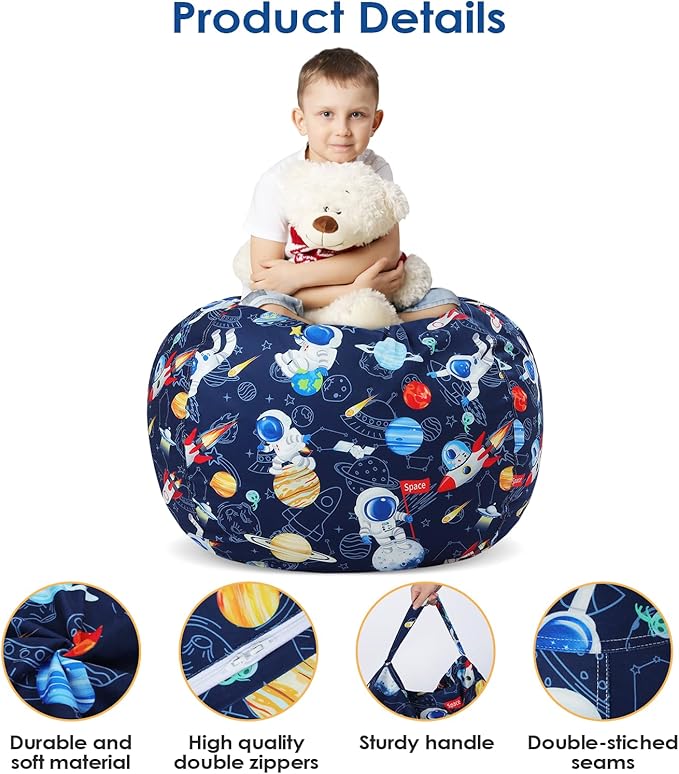 Bean Bag Chair for Kids Stuffed Animal Storage Beanbag Chairs,Toddler Toy Storage Organizer for Girls and Boys,Large 32'' Cover Only(No Filling