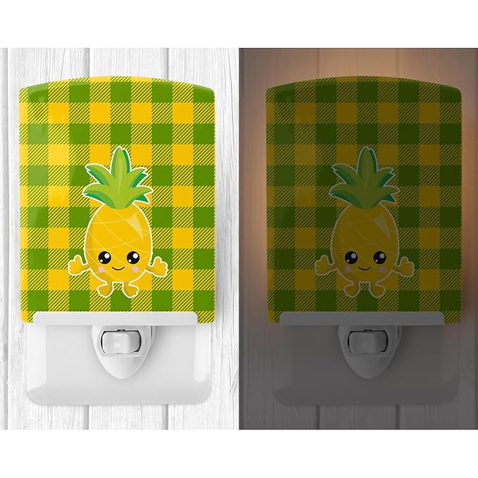 Caroline's Treasures BB8958CNL Pineapple Smily Face Ceramic Night Light Compact, UL-Certified, Ideal for Bedroom, Bathroom, Nursery, Hallway, Kitchen, 6x4x3, Multicolor