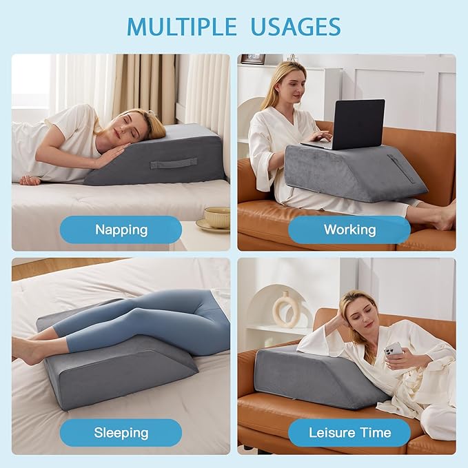 Leg Elevation Pillow for After Surgery, Leg Pillow Elevation Blood Circulation Memory Foam Leg Wedge for Elevation for Swelling, Foot Elevation Pillow Post Surgery 23.6×16.8×8 Inch Short Plush