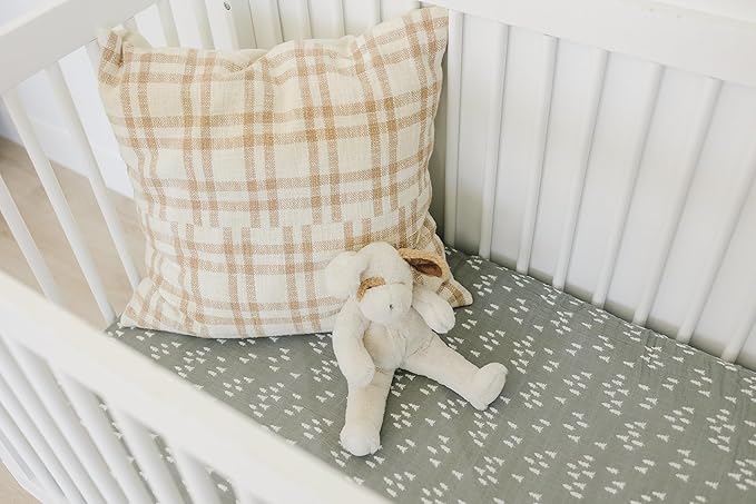 Pines Muslin Crib Sheet by Mebie Baby, Soft and Breathable Bed Sheets for Babies, Modern Neutral Bedding for Cribs, Standard Crib Mattress Fitted Sheet, Great for Boy or Girl Room or Nursery