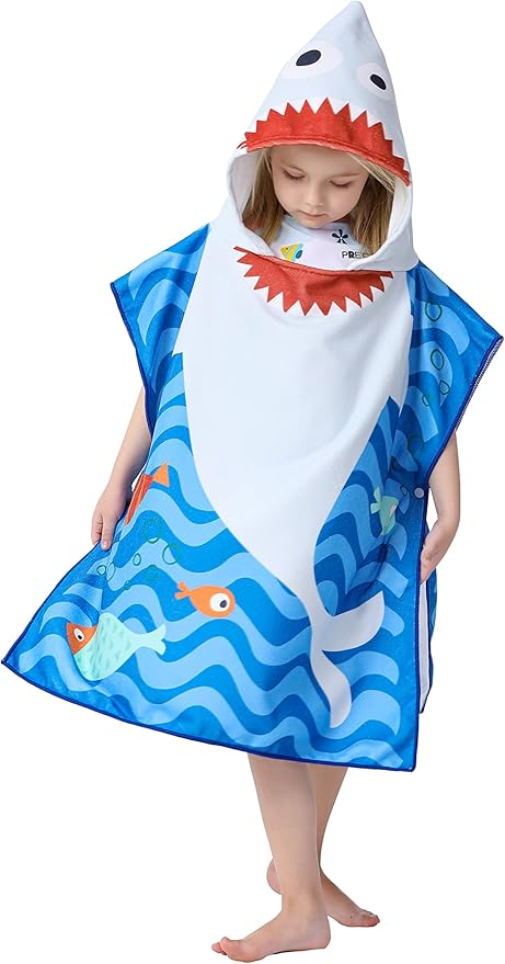 Toddler Bath Beach Towel Poncho with Hood, Kid Bath Pool Swim Bathrobe Cover-ups Swimwear (GREY SHARK)