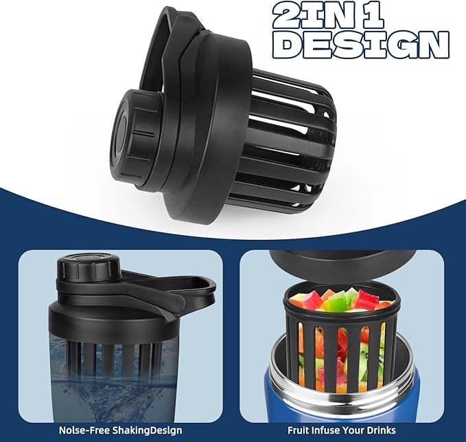 24 oz Shaker Bottle,Stainless Steel Shaker Bottle with Noise-Free Design,Insulated Metal Shakers Bottles Cup for Protein Mixes and Pre Workout,Gym Shaker Bottle(Navy blue)