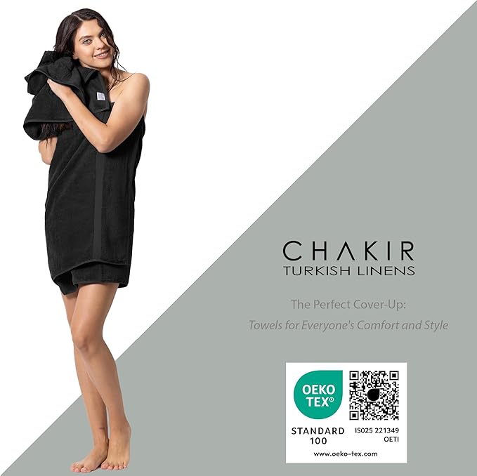 Chakir Turkish Linens | Hotel & Spa Quality 100% Cotton Premium Turkish Towels | Soft & Absorbent (8-Piece Towel Sets, Black)