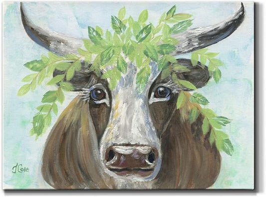Renditions Gallery Canvas Animal Wall Art Modern Decorations Paintings Olive Crown Steer Abstract Glam Wild Longhorn Canvas Artwork Prints for Bedroom Office Kitchen - 12"x18" LT33