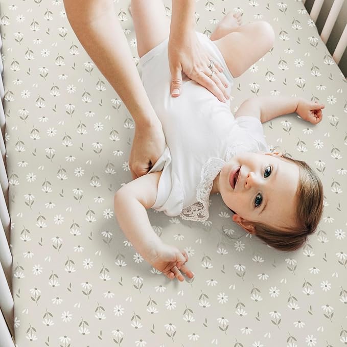 2-Pack Crib Sheets for Boys,Girls - Viscose Derived from Bamboo Fitted Crib Sheet, Organic Baby Crib Sheets, Crib Mattress Sheet,Toddler Bed Sheets,Baby Sheets for Crib Fitted Sheets(Daisies)
