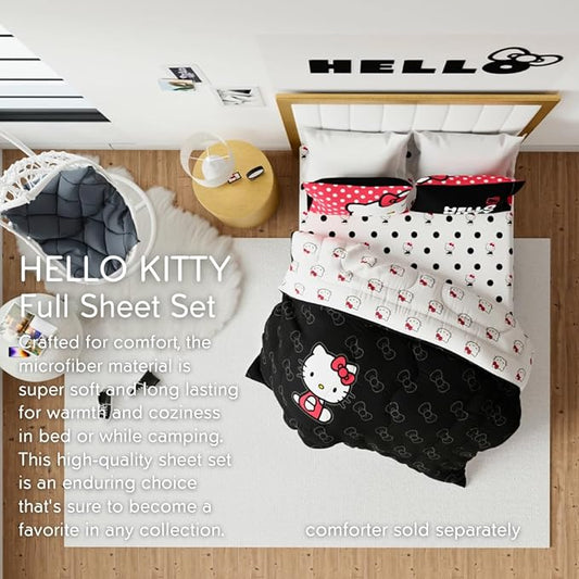 Franco Collectibles Hello Kitty Polka Dot Bedding Super Soft Microfiber 4 Piece Full Sheet Set, (Officially Licensed Product)