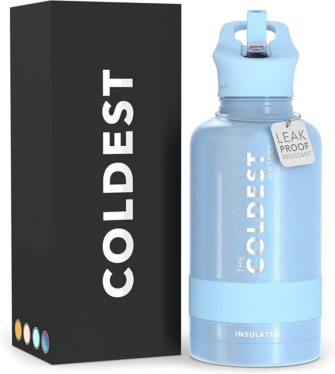 Coldest Sports Water Bottle with Straw Lid Vacuum Insulated Stainless Steel Metal Thermos Bottles Reusable Leak Proof Flask for Sports Gym (64 oz, Neptune Blue)