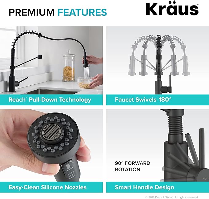 Kraus KPF-1610MB-KAG-1MB Bolden Single Handle 18-Inch Commercial Kitchen Faucet with Air Gap, Matte Black