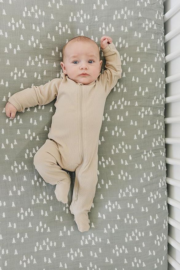 Pines Muslin Crib Sheet by Mebie Baby, Soft and Breathable Bed Sheets for Babies, Modern Neutral Bedding for Cribs, Standard Crib Mattress Fitted Sheet, Great for Boy or Girl Room or Nursery