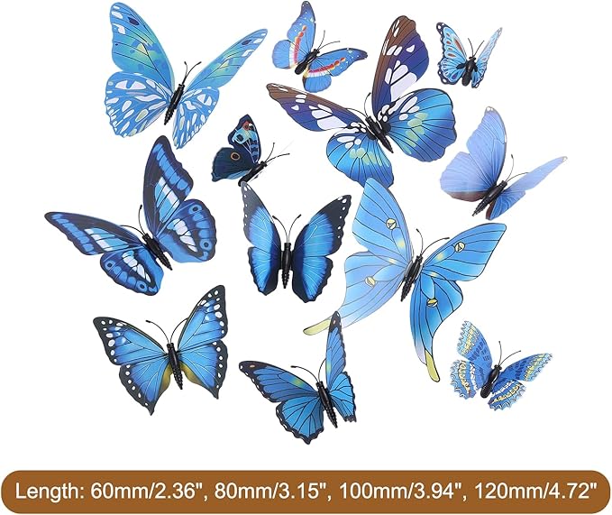 uxcell 120Pcs 3D Beautiful Butterfly Removable DIY Wall Stickers for Bedroom Living Room TV Background Decorations, Blue