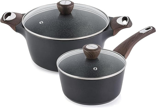 SENSARTE 4Pcs Nonstick Cookware Sets, Pots and Pans Set, 1.5QT Sauce Pan with Lid & 4.5 QT Stock Pot, Non Toxic, PFOA&PFOS Free