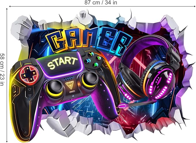 decalmile Large 3D Game Wall Decals Gamer Controller Video Gaming Joystick Wall Stickers Teenagers Boy Bedroom Playroom Wall Decor