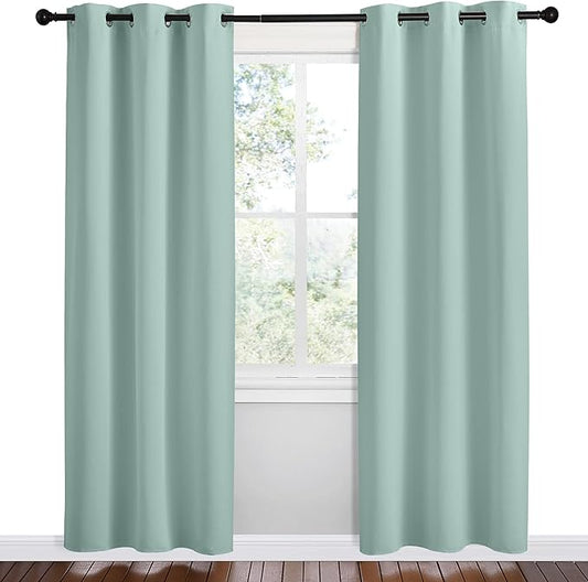 NICETOWN Aqua Blue Room Darkening Curtains for Kitchen, Set of 2, 42 inches Wide by 78 inches Long, Window Treatment Thermal Insulated Solid Grommet Room Darkening Curtains/Drapes for Bedroom